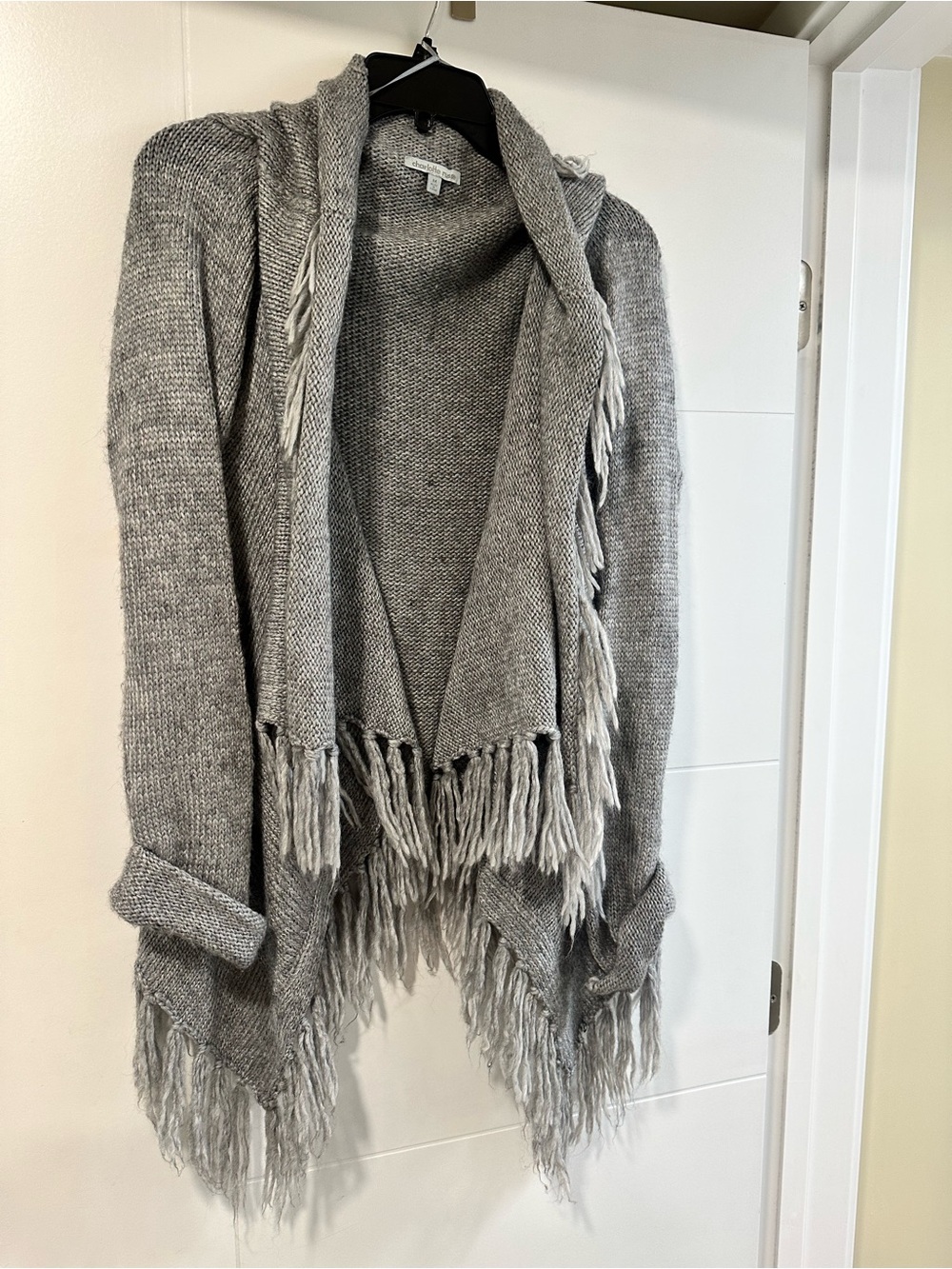Charlotte Russe Grey Fringe Open-Front Knit Cardigan